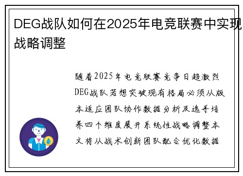 DEG战队如何在2025年电竞联赛中实现战略调整